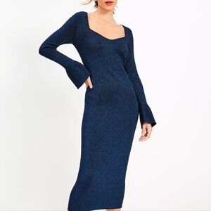 Loft Ribbed Trumpet Sleeve Midi Sweater Dress NWT